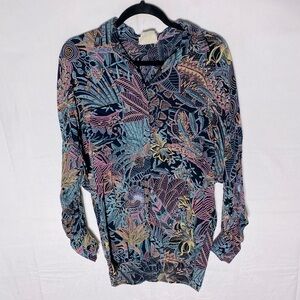 Vintage Quintieri Colorful Tropical Print Long Sleeve Button Up Blouse S
